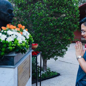India’s ambassador to Kuwait Paramita Tripathi begins her new role by paying homage to Mahatma Gandhi
