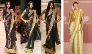 Naomi Campbell oozes oomph in a sari. (Right) Gigi Hadid makes heads turn in a sari.