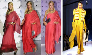 Paris Hilton steps out in style. (Right) Jean Paul Gaultier's version of the sari.